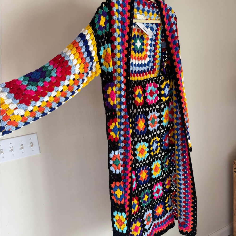 Handmade Multicolor Crochet Long Cardigan - Women Jackets & Coats